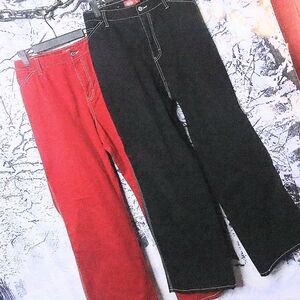 DICKIES JEANS SET 18 Black Red Wide Leg Boyfriend Contrast Stitching School 90s